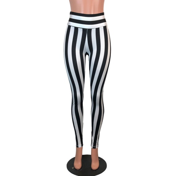 High Waisted Leggings black & White Stripe Festival Pants | Etsy