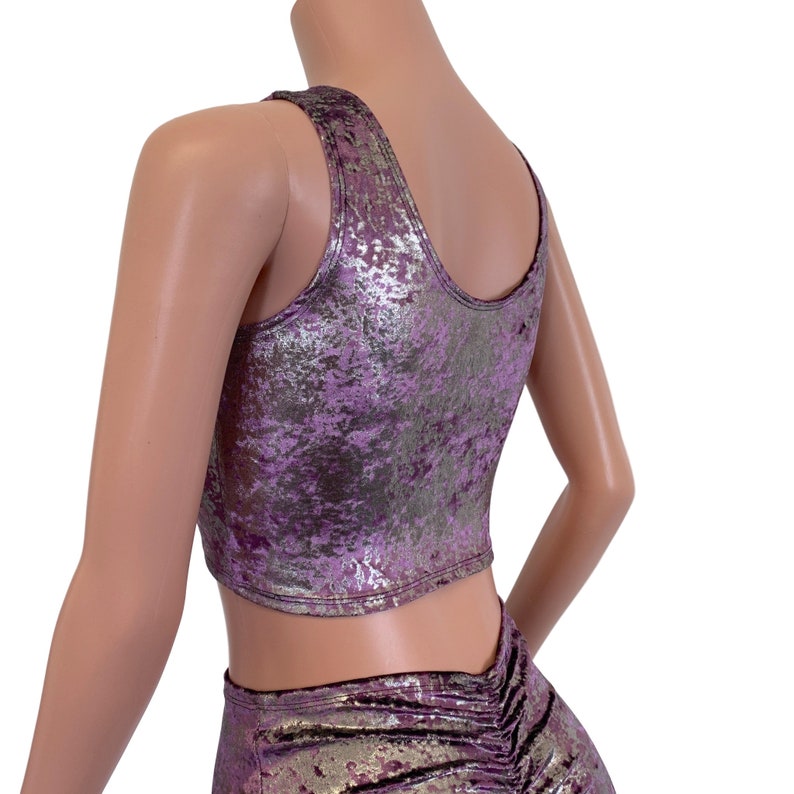 Crop Tank Top - *Plum/Gunmetal Gilded Velvet* - Rave Top, Festival Clothing, Burning Man, EDC Outfit image 4