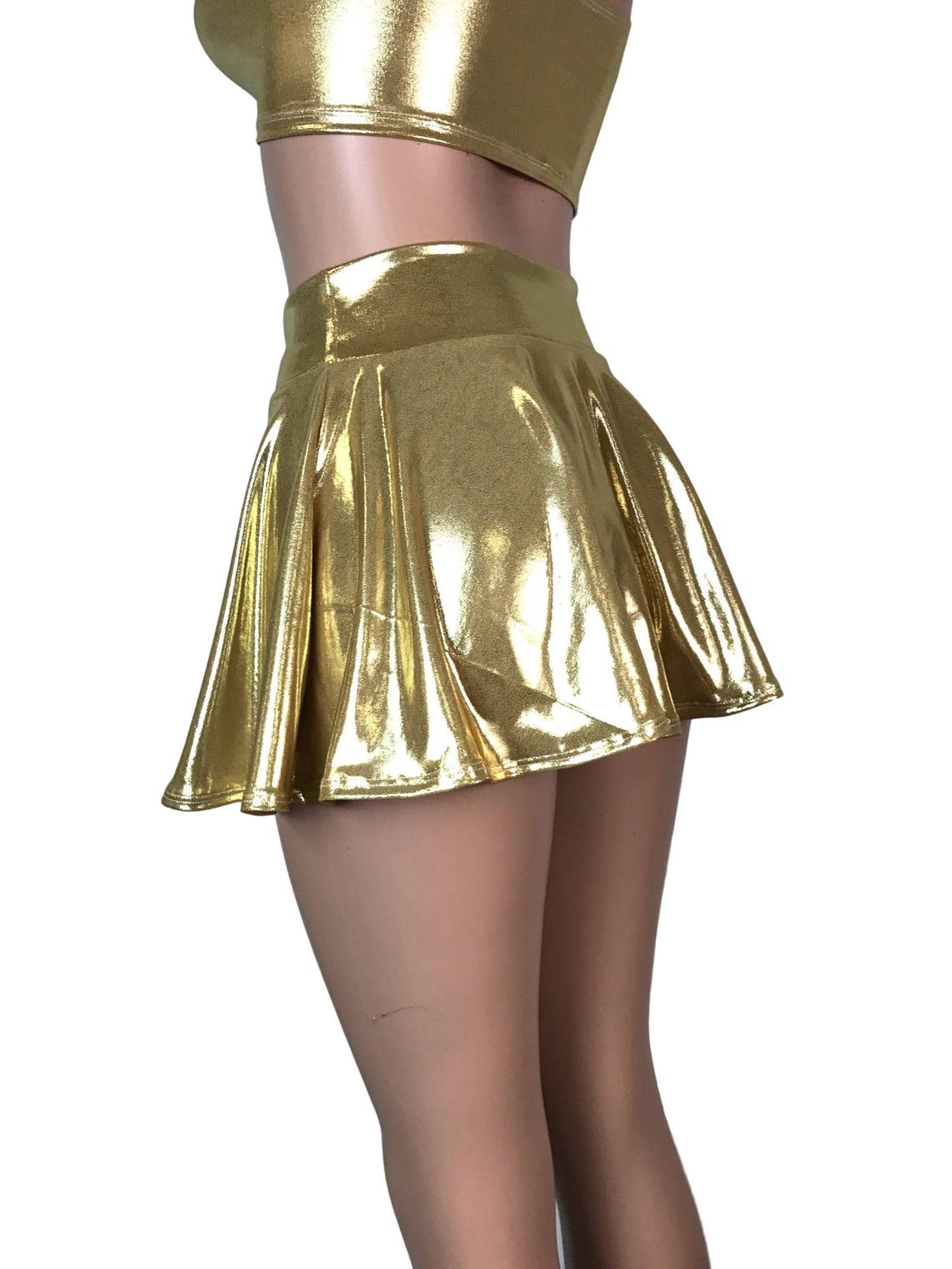 Gold Metallic Mystique MINI 13 High Waisted Skater Skirt | Etsy
