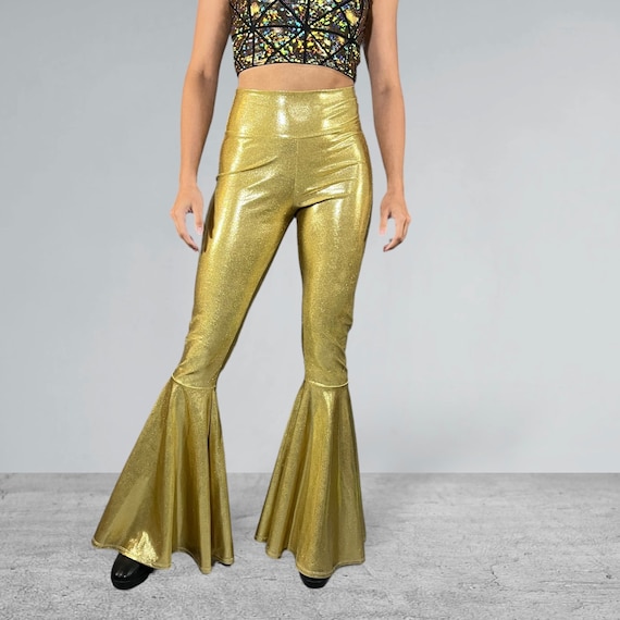 Gold Bell Bottoms High Waist Flares in Gold Metallic Disco Pants 70s Costume Festival Clothing EDM Outfit Etsy Canada