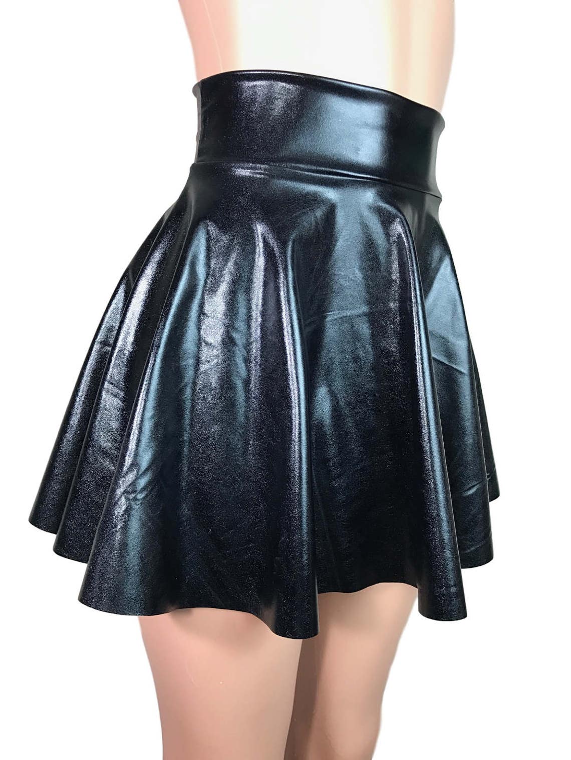 Liquid - Black Flat Sequin Skater Skirt with Waistband