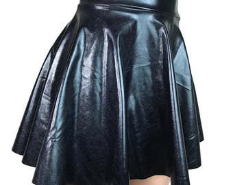 Black leather look skater skirt hot sale
