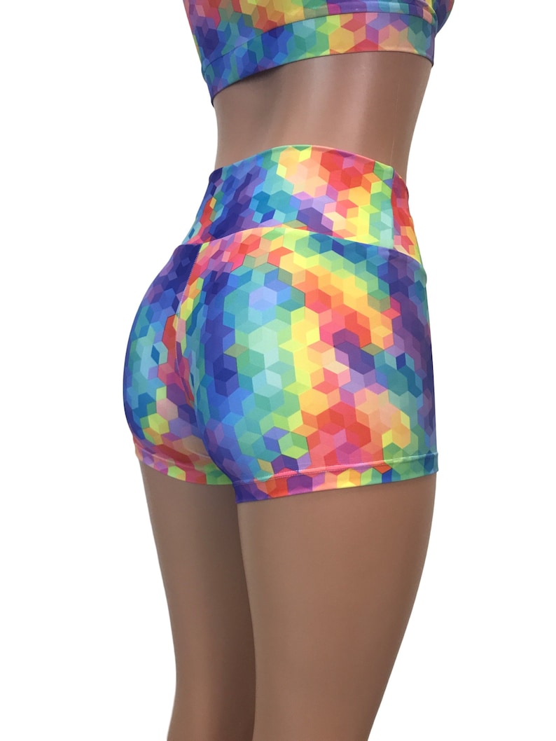 Rainbow Geo High Waisted Booty Shorts Club or Rave Wear Etsy UK