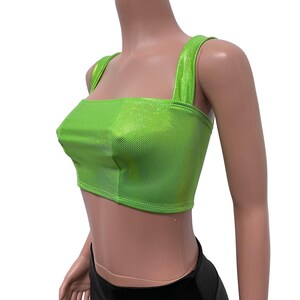 Lime Green Holographic Wide Strap Top Rave Wear, Festival Clothing image 3