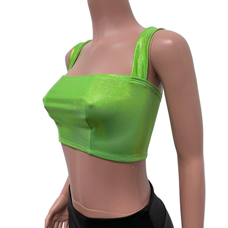 Lime Green Holographic Wide Strap Top Rave Wear, Festival Clothing image 3