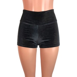 Black Velvet High Waisted Booty Shorts - club or rave wear - Crossfit - Running image 4