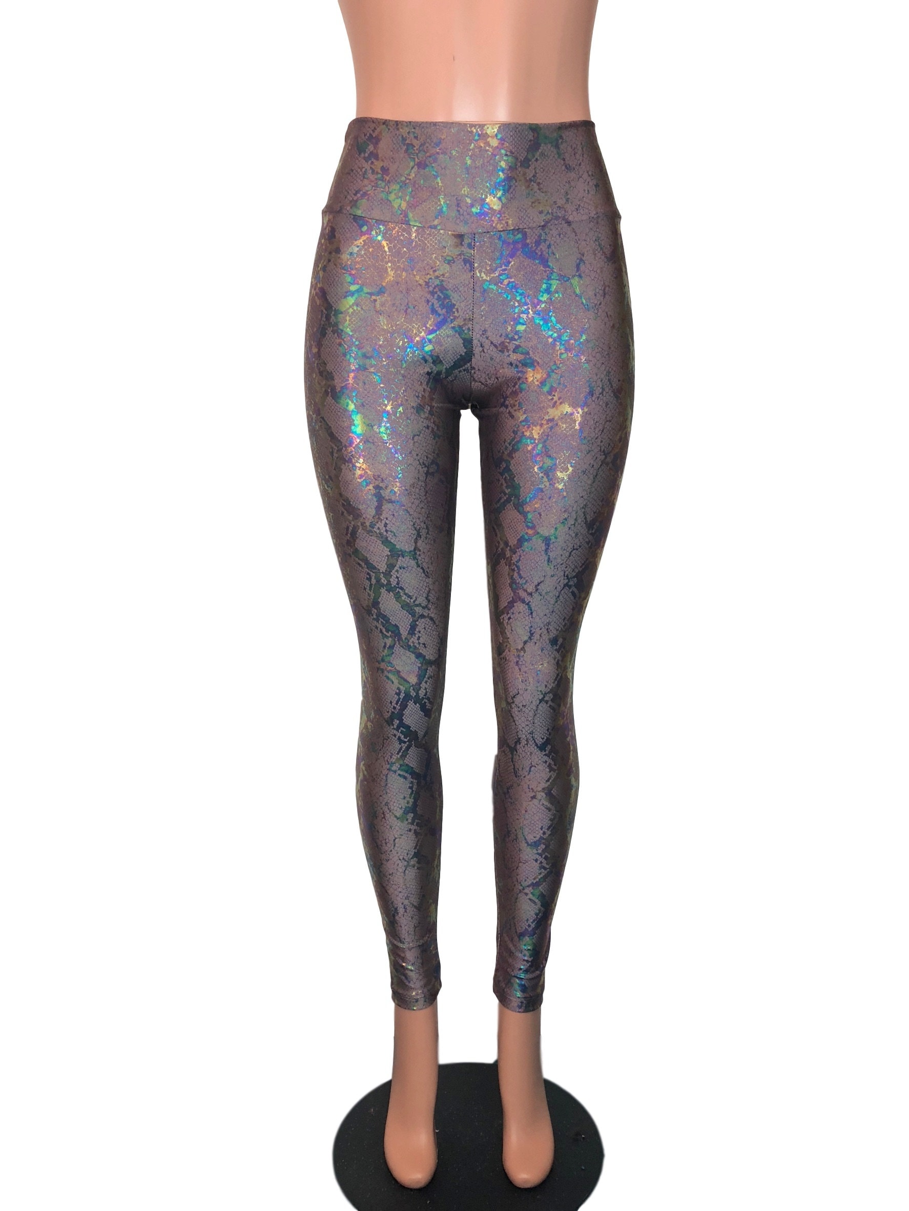 Snakeskin Holo Holographic High Waisted Leggings Pants Rave | Etsy