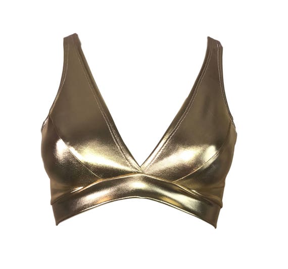 Gold Metallic Bralette Rave Wear, Activewear, Running, Yoga, Crossfit,  Festival Top 