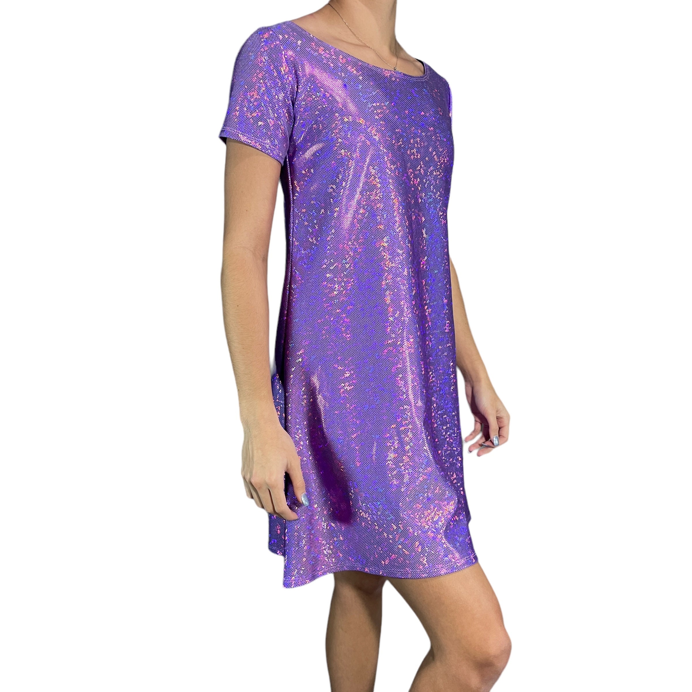 sequin t shirt dress purple Lavender Holographic Sparkly Tee Dress