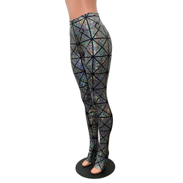 Silver Glass Pane Holographic Stirrup Leggings | Aerial Leggings, Disco Pants, Holo Leggings