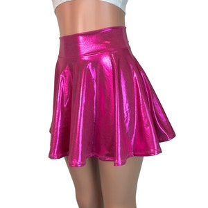 Pink Metallic Mystique High Waisted Skater Skirt Clubwear, Rave Wear ...