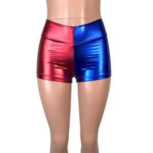 Red/Blue or Red/Black Harlequin Mid-Rise Booty Shorts club or rave wear Crossfit Running Roller Derby image 3