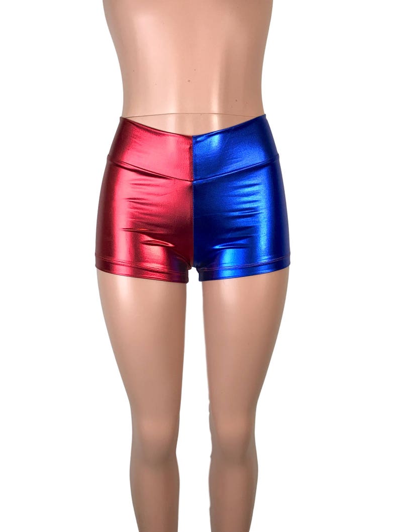 Red/Blue or Red/Black Harlequin Mid-Rise Booty Shorts club or rave wear Crossfit Running Roller Derby image 3