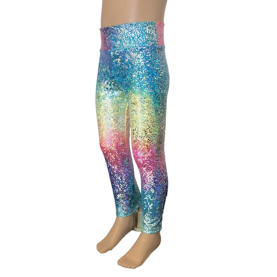 Children's Holograph Rainbow Leggings, Girls Sparkle Pants, Child