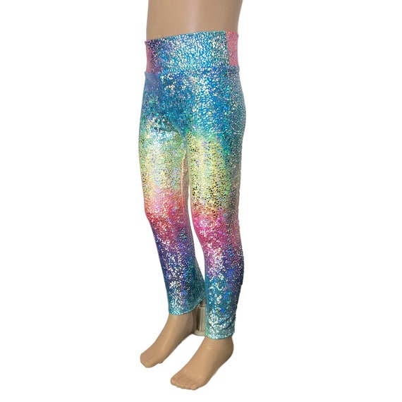 Children's Holograph Rainbow Leggings, Girls Sparkle Pants, Child