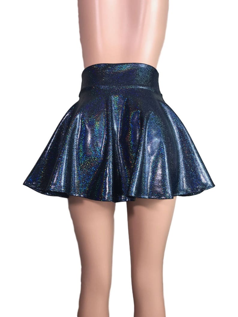 Black Holographic High Waisted Skater Skirt Clubwear Rave - Etsy