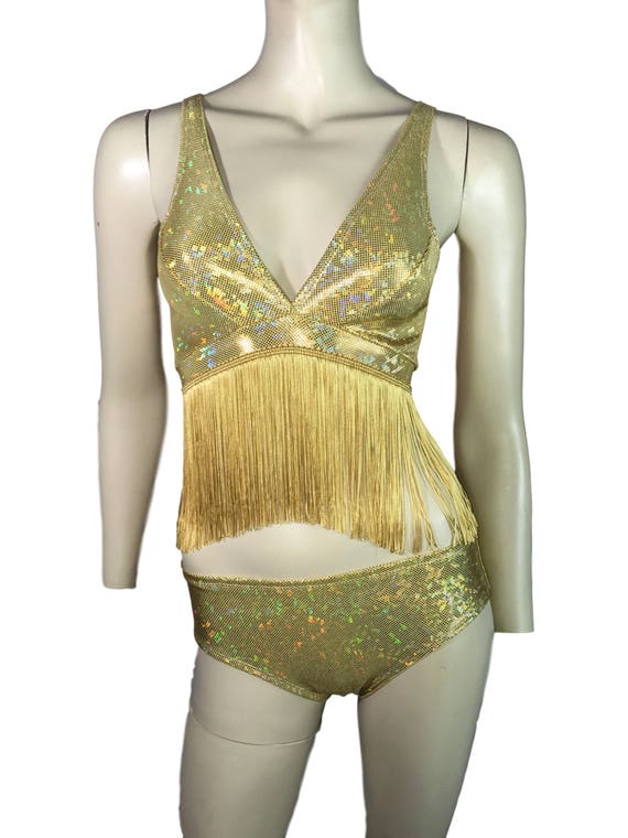 gold fringe crop top