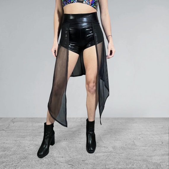 ●High School Disco● Fog long mesh skirt (Swan) Women's 2 in 1 Sheer Mesh Maxi Skirt High Waist Sequin Stars