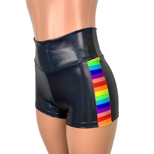 Pantalones cortos Rainbow Pride Booty / Elige tiro bajo, medio o alto / Pantalones cortos LGBTQ+ Parade / Roller Derby, pantalones cortos de pole dance, ropa rave