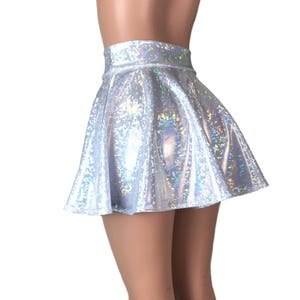 Silver Shattered Glass Holographic High Waisted Skater Skirt Clubwear ...
