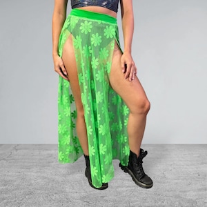 Daisy Mesh Maxi Duster Skirt - Long Double Side Slit Skirt - Sheer Festival Skirt - Many Colors