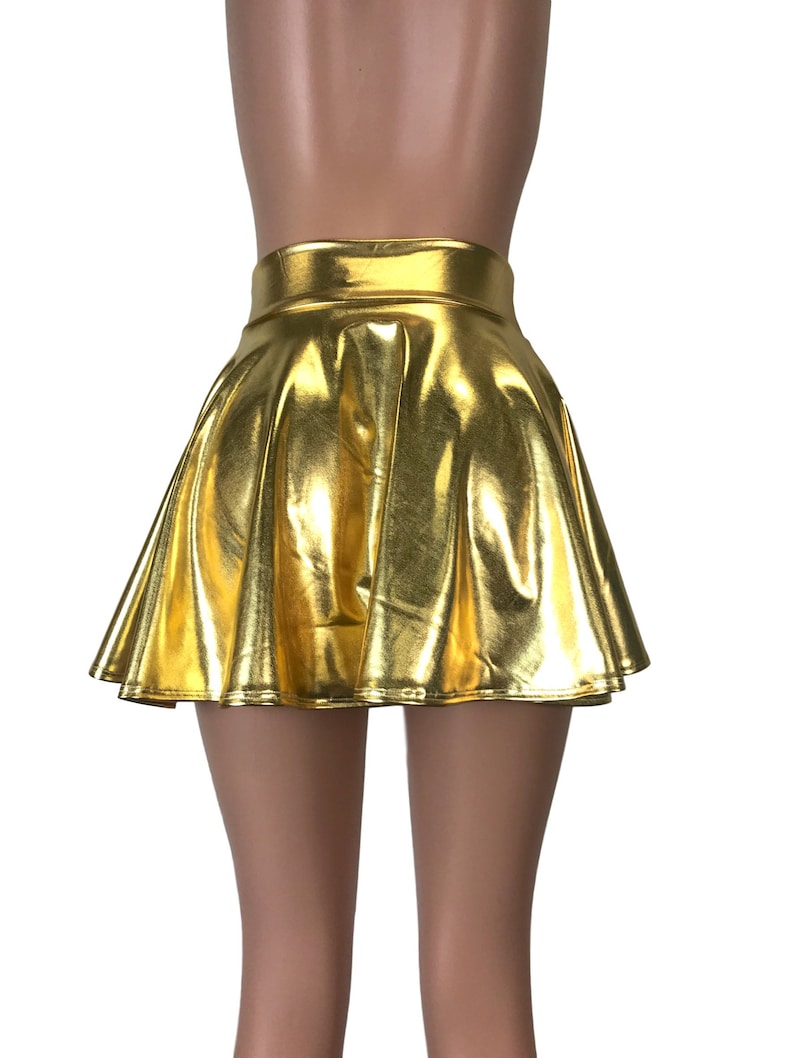 Gold Metallic High Waisted Skater Skirt Clubwear Rave Wear | Etsy