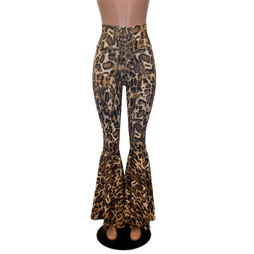 lace up printed flare leg pants