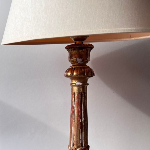 Vintage Carved Gilt Wood Florentine Italian Table Lamp Base, Hollywood regency Decorative Bedside Tall Lamp - Romantic Country Maximalist