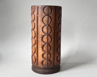 Swiss Studio Terracota Pottery by FRICK Keramiek Vase, Vintage Brown Earth tone Vase with Geormetric circular patterns, Home gift H 20cm