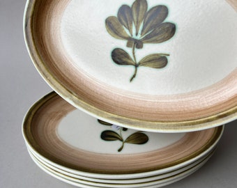 Vintage GEIN France oval starter salad plates with floral motief in hand finished brown green glaze, replacement china