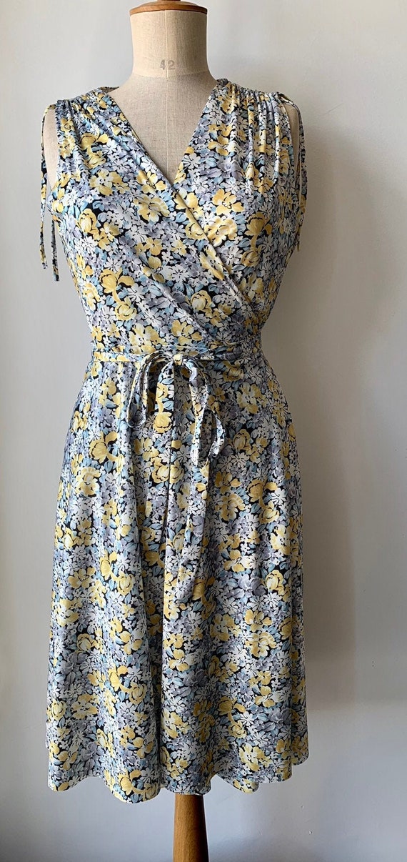 Vintage wrap dress in Pale yellow blue,wedding gue