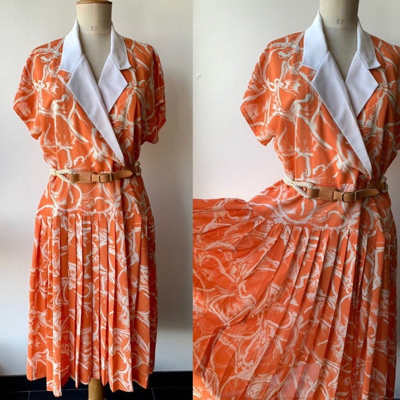 vintage orange chiffon dress, sleeveless chiffon