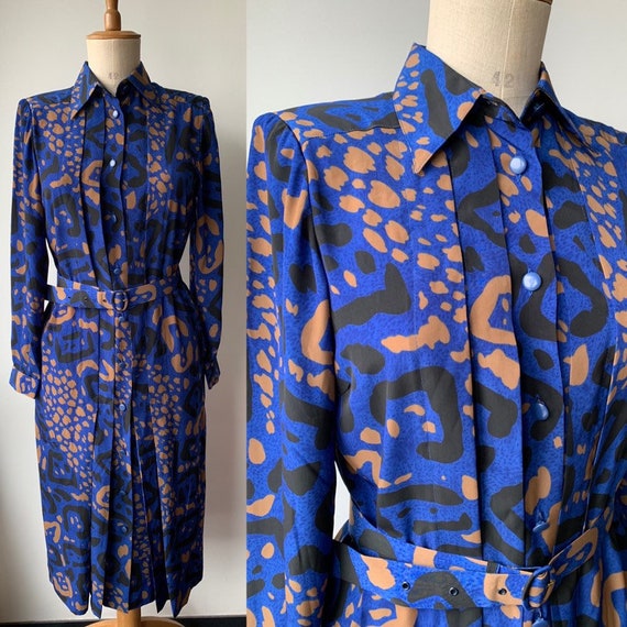 80s French Vintage midi dress in midnight Blue Bla