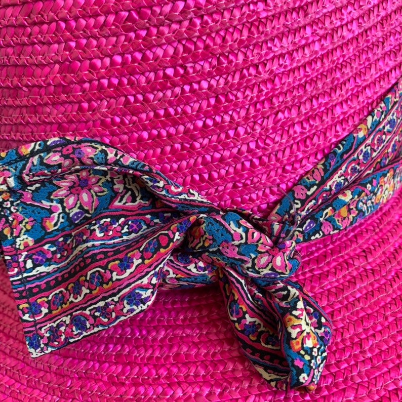 Original Cacharel straw hat Designer straw hat vintage beach accessories vintage womens summer straw hat in fuchia color