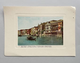 May include: Vintage postcard featuring a colorful depiction of the Grand Canal in Venice, Italy. The image shows buildings along the canal and a gondola. The text at the bottom reads "Grand Canal" and "Palazzo Ca d'Oro."