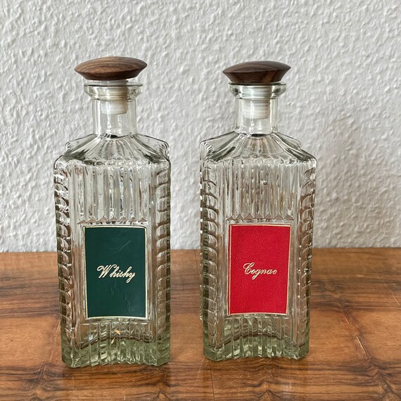 Vintage Ribbed Glass Decanter Set for Whisky and Cognac With Etsy