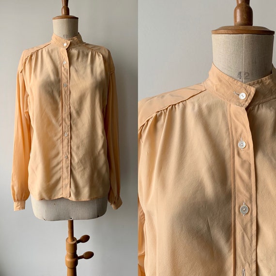 1980s JEAN HALM PARIS silk blouse,Vintage pale ora