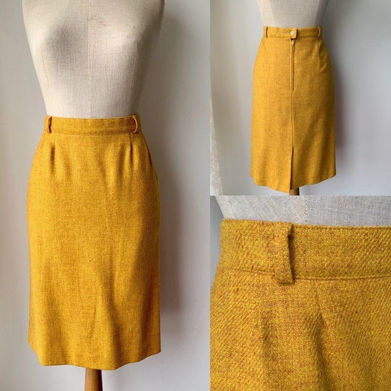 1990s Vintage BURBERRY yellow midi wool skirt, BUR