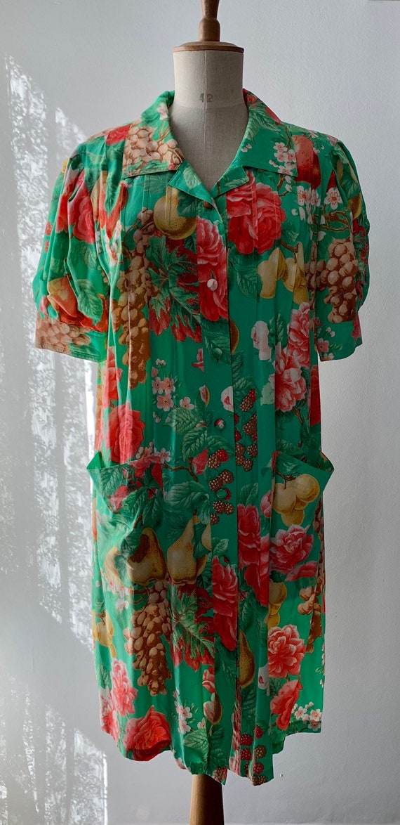 green silk floral dress
