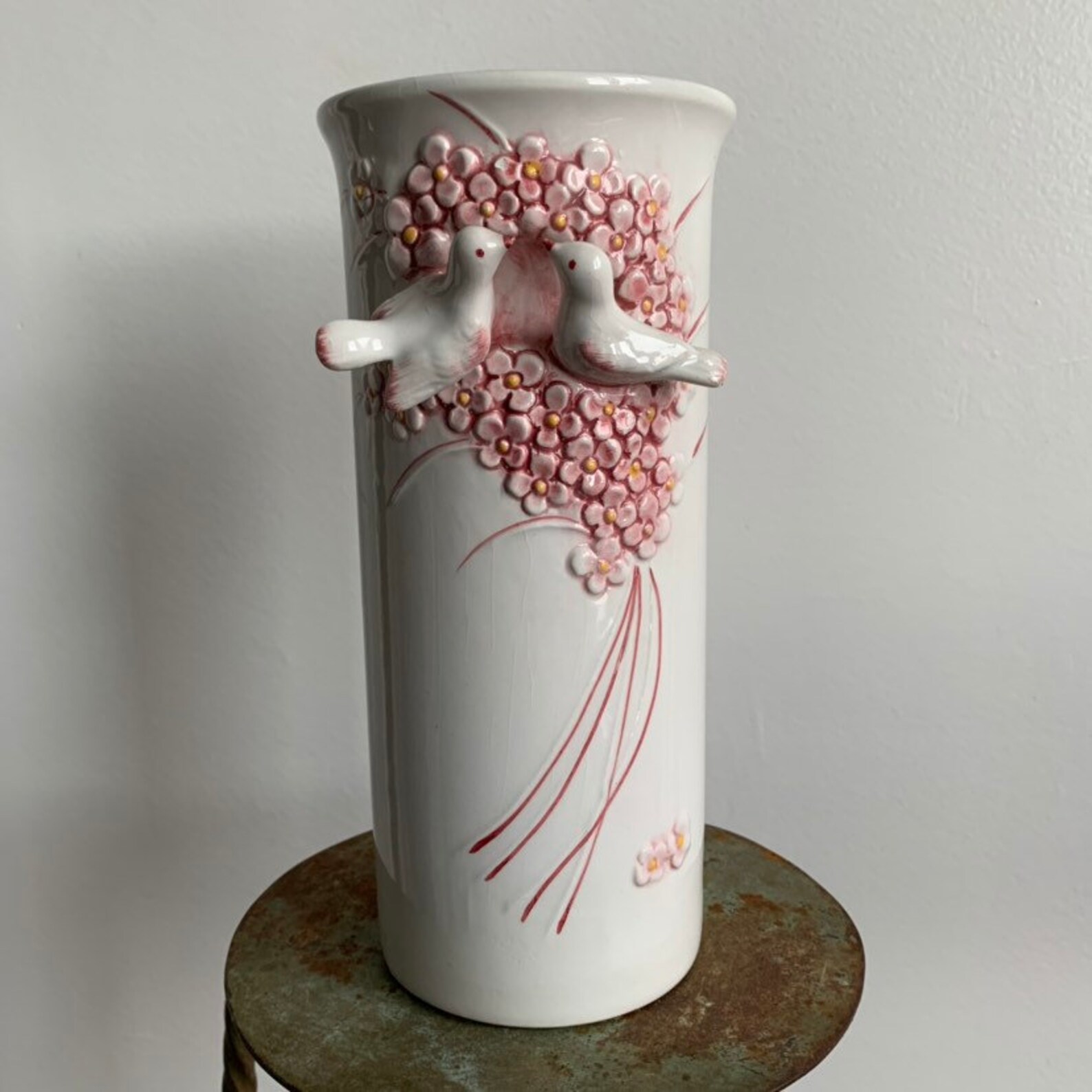 Porcelain love dove tall white vase Two kissing doves vintage Etsy