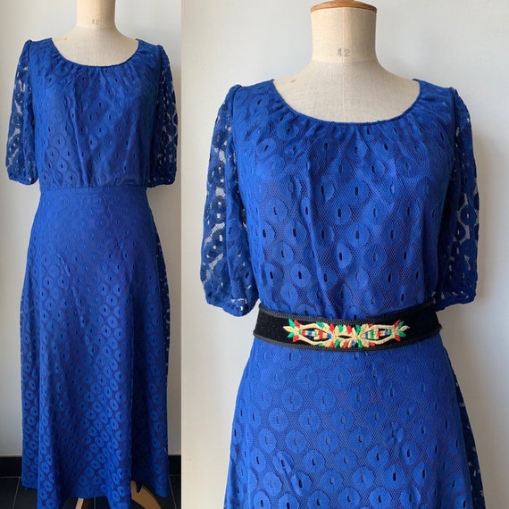 Royal blue lace infinity evening gown,vintage maxi