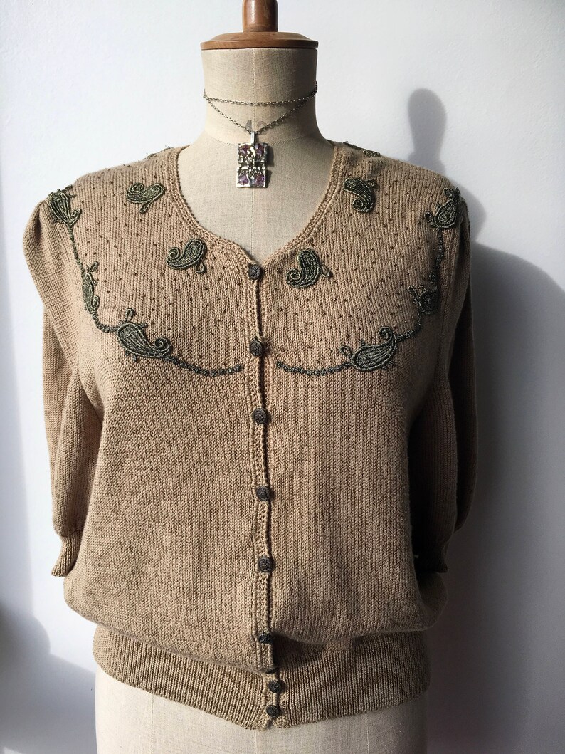 70s Embellished Brown Cardigan