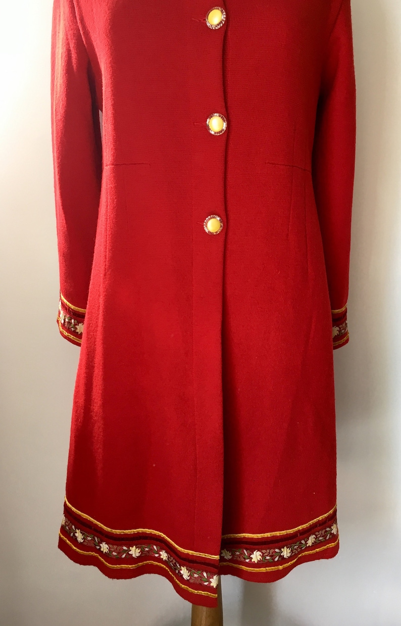 Red Sheer Wool Overcoat With Embroidered and Velvet Trimming Etsy