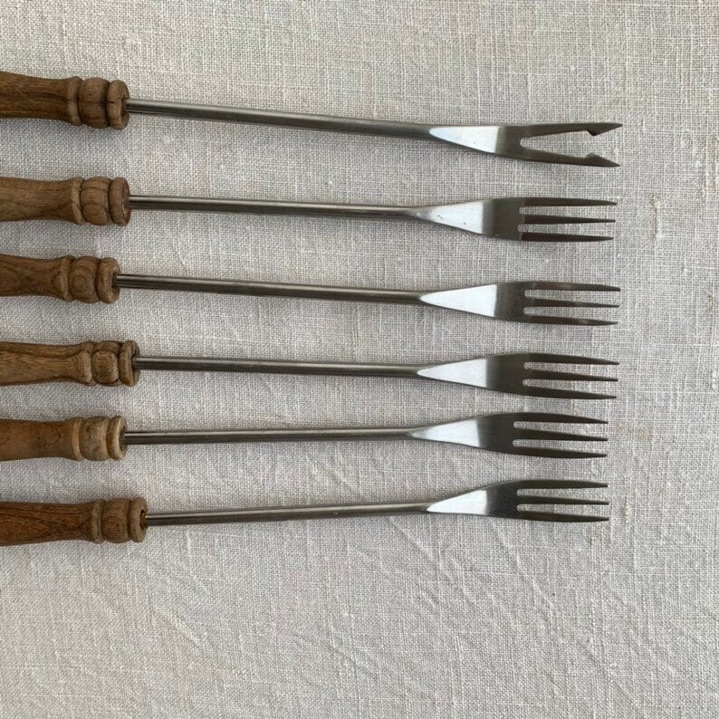 Mid Century Fondue Forks With Teak Wood Handle Rustic Etsy