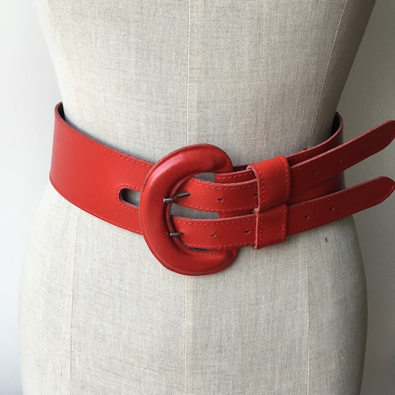 Wide Leather Brick Red Belt, 80s Vintage Leather W