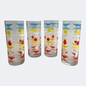 Set mit 4 Vintage Retro Geometrische Bechern, Midcentury Modern Atomic Bar Zubehör