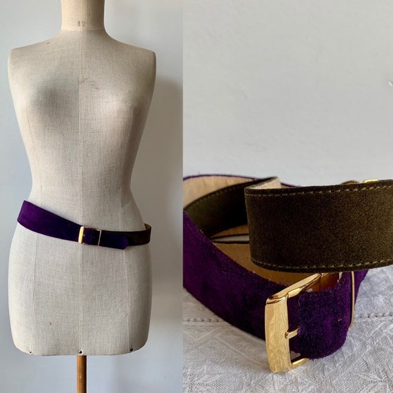 1980s purple and green suede leather belt, vintage