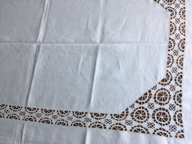Vintage white lace tablecloth Vintage tableclothesrustic table decorRustic kitchen decorChristmas white tablecloth Vintage lace antique