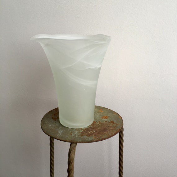 Vintage Frosted Glass White Vase Frosted Art Glass Vase White Etsy