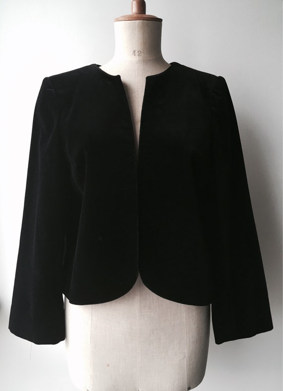 Vintage Black Velvet Bolero Jacket, Vintage Velvet